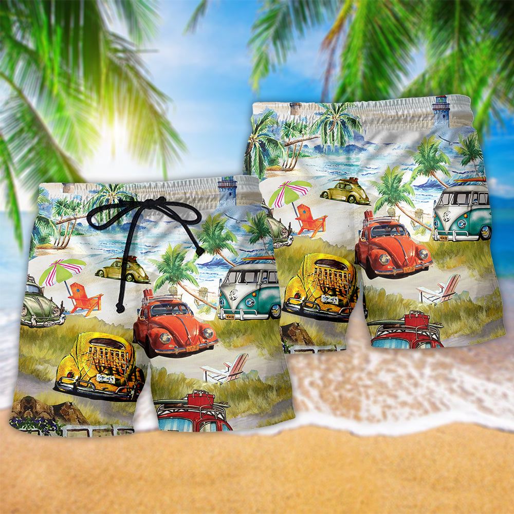 Car Love Beach In Summer Trendy Aloha Hawaiian Beach Shorts