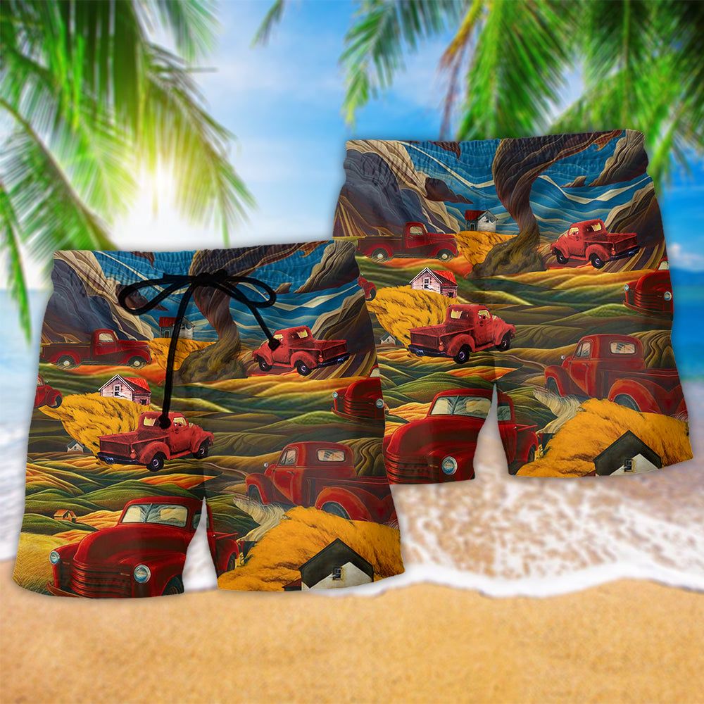 Car Love Red Mountain Trendy Aloha Hawaiian Beach Shorts