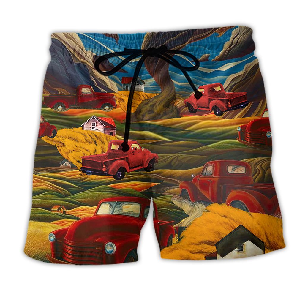 Car Love Red Mountain Trendy Aloha Hawaiian Beach Shorts Car Love Red Mountain Trendy Aloha Hawaiian Beach Shorts