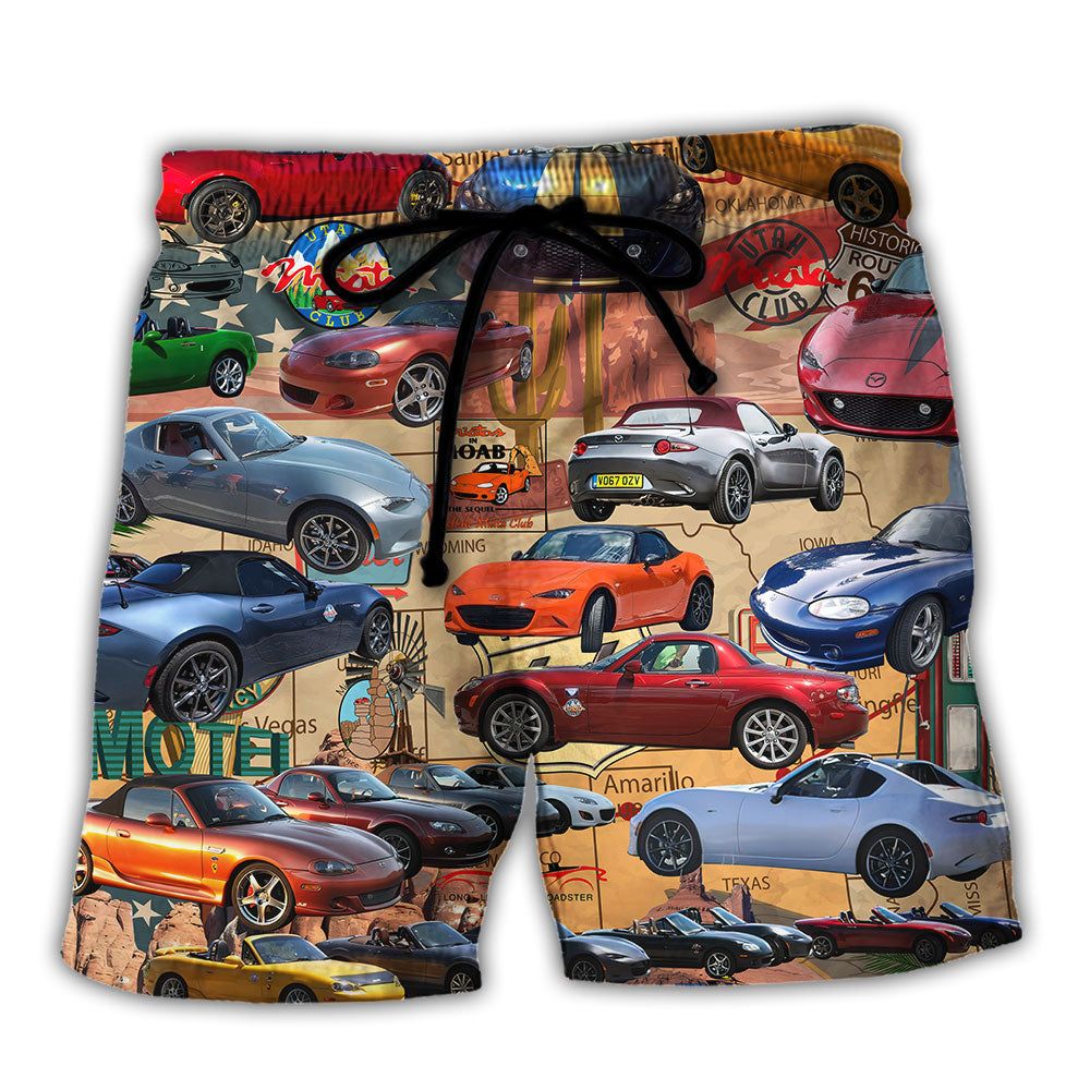 Car Lover Utah Miata Club Route 66 Trendy Aloha Hawaiian Beach Shorts Car Lover Utah Miata Club Route 66 Trendy Aloha Hawaiian Beach Shorts