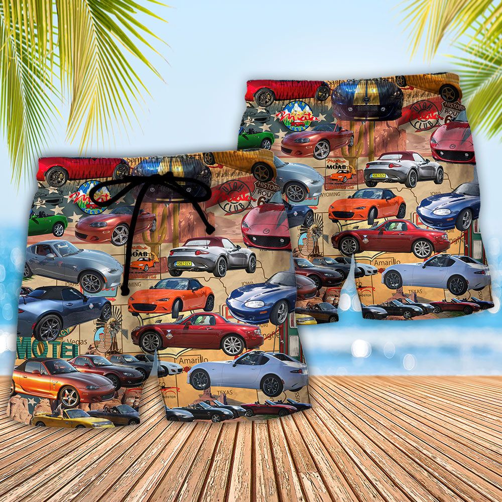 Car Lover Utah Miata Club Route 66 Trendy Aloha Hawaiian Beach Shorts