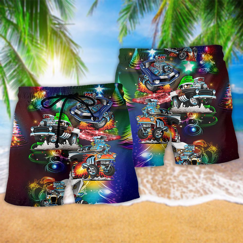 Car Merry Christmas Star Light Trendy Aloha Hawaiian Beach Shorts