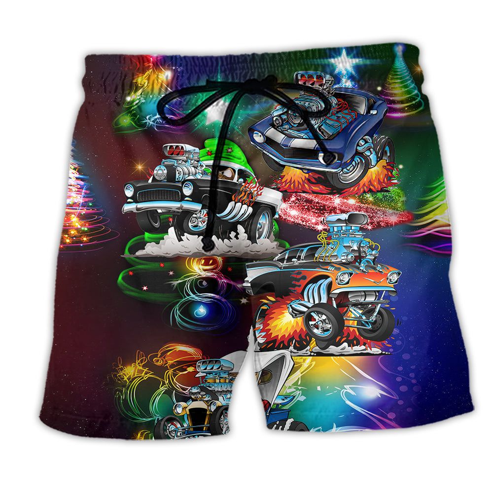 Car Merry Christmas Star Light Trendy Aloha Hawaiian Beach Shorts Car Merry Christmas Star Light Trendy Aloha Hawaiian Beach Shorts