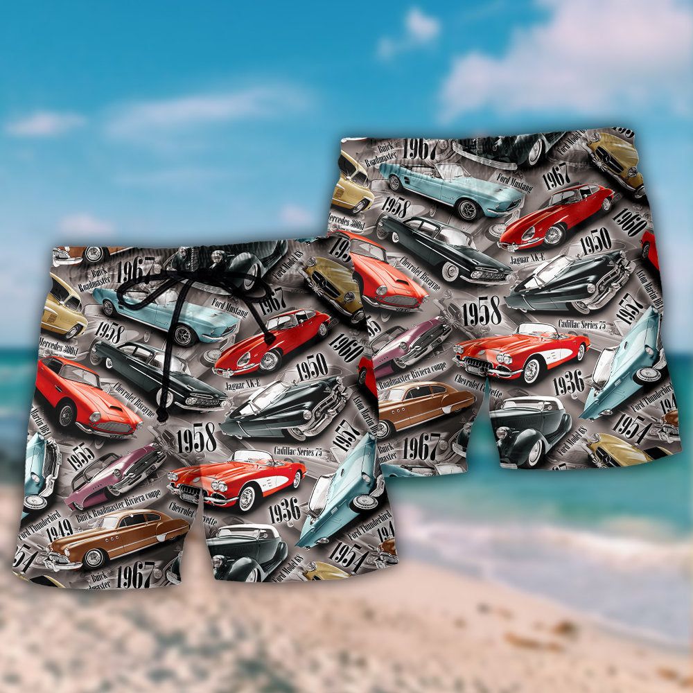 Car Old Vintage For Car Lovers Trendy Aloha Hawaiian Beach Shorts