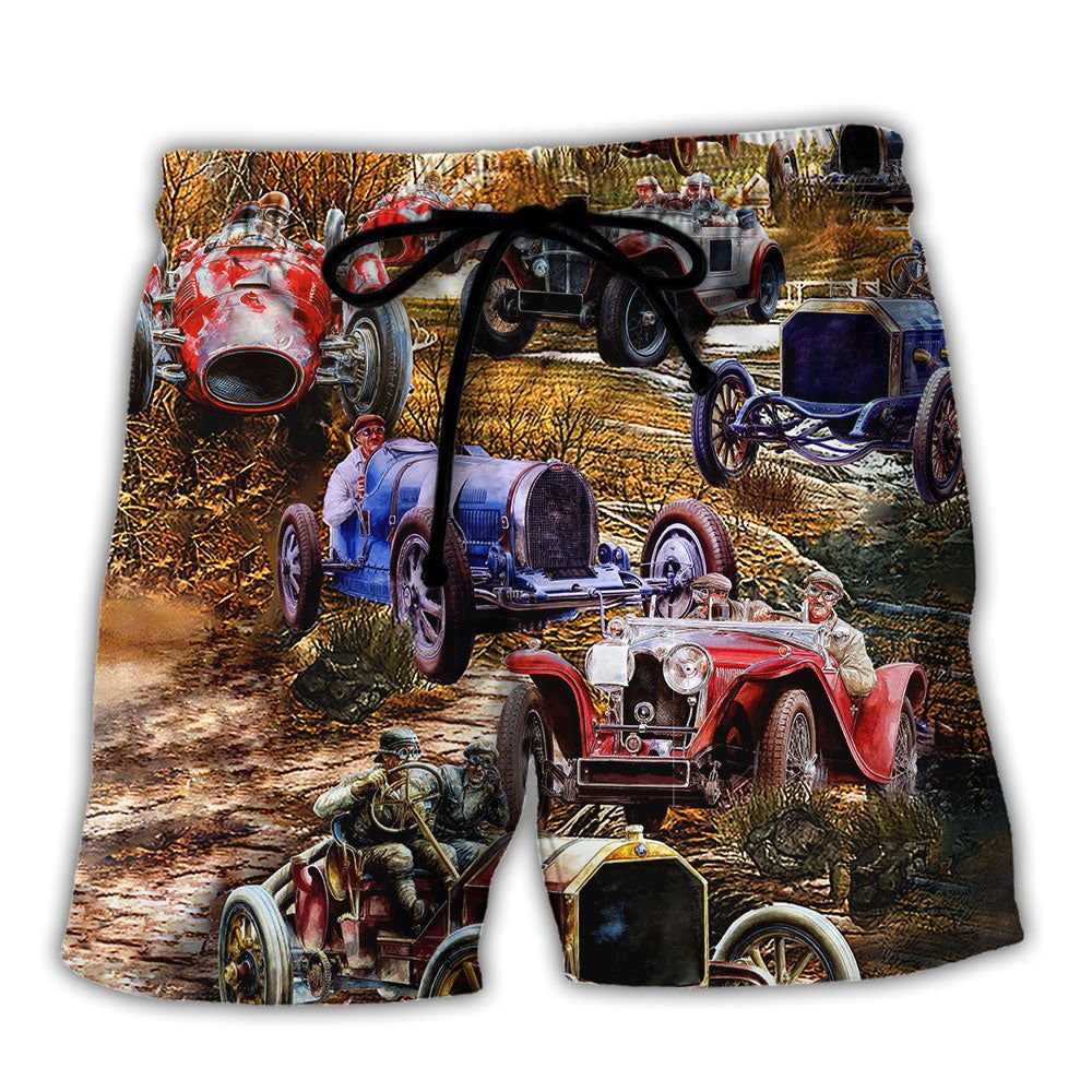 Car Old Vintage Trendy Aloha Hawaiian Beach Shorts Car Old Vintage Trendy Aloha Hawaiian Beach Shorts
