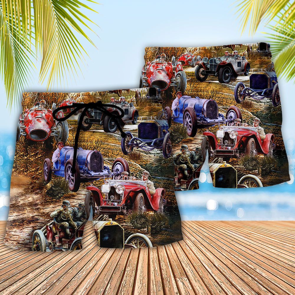 Car Old Vintage Trendy Aloha Hawaiian Beach Shorts