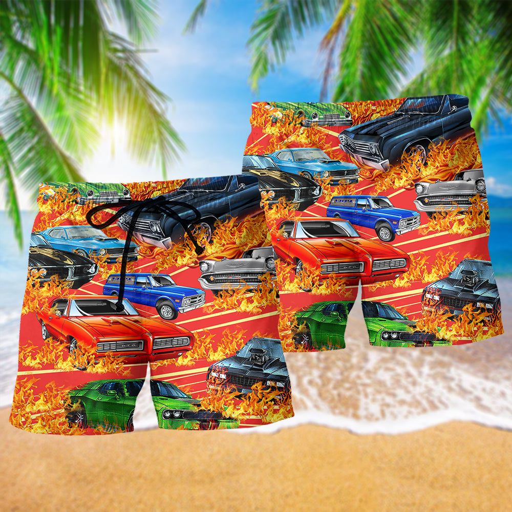 Car On Fire Amazing Style Trendy Aloha Hawaiian Beach Shorts