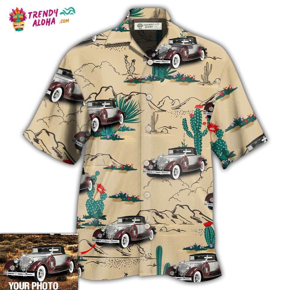 Car On The Desert With Cactus Basic Style Custom Photo Hawaiian Shirt – Trendy Aloha