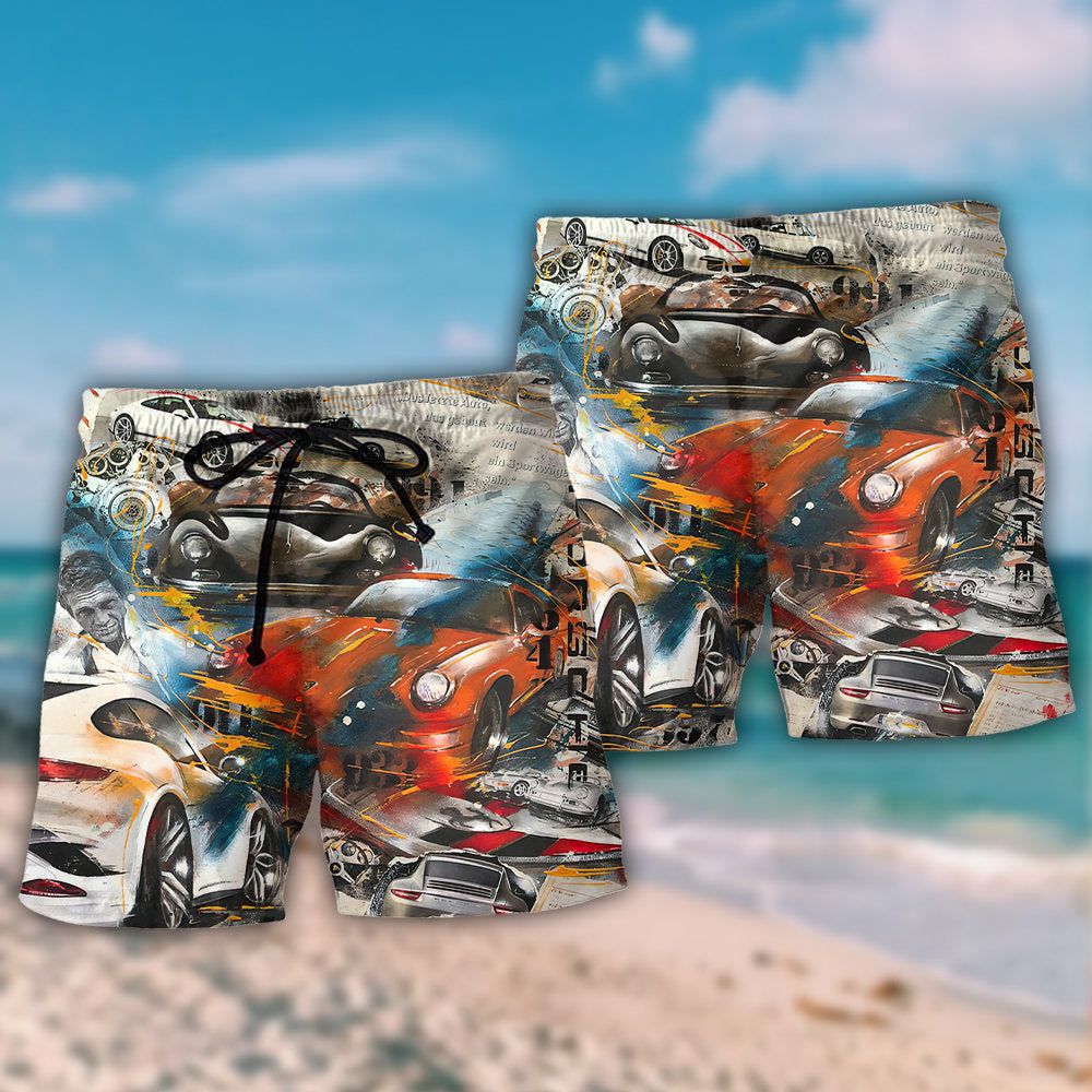 Car Racing Leading The Race Trendy Aloha Hawaiian Beach Shorts