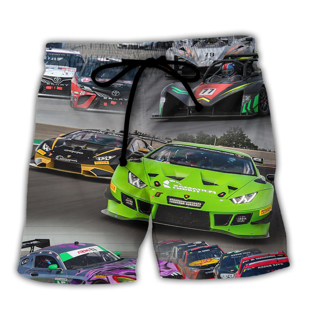 Car Racing Real Trendy Aloha Hawaiian Beach Shorts Car Racing Real Trendy Aloha Hawaiian Beach Shorts