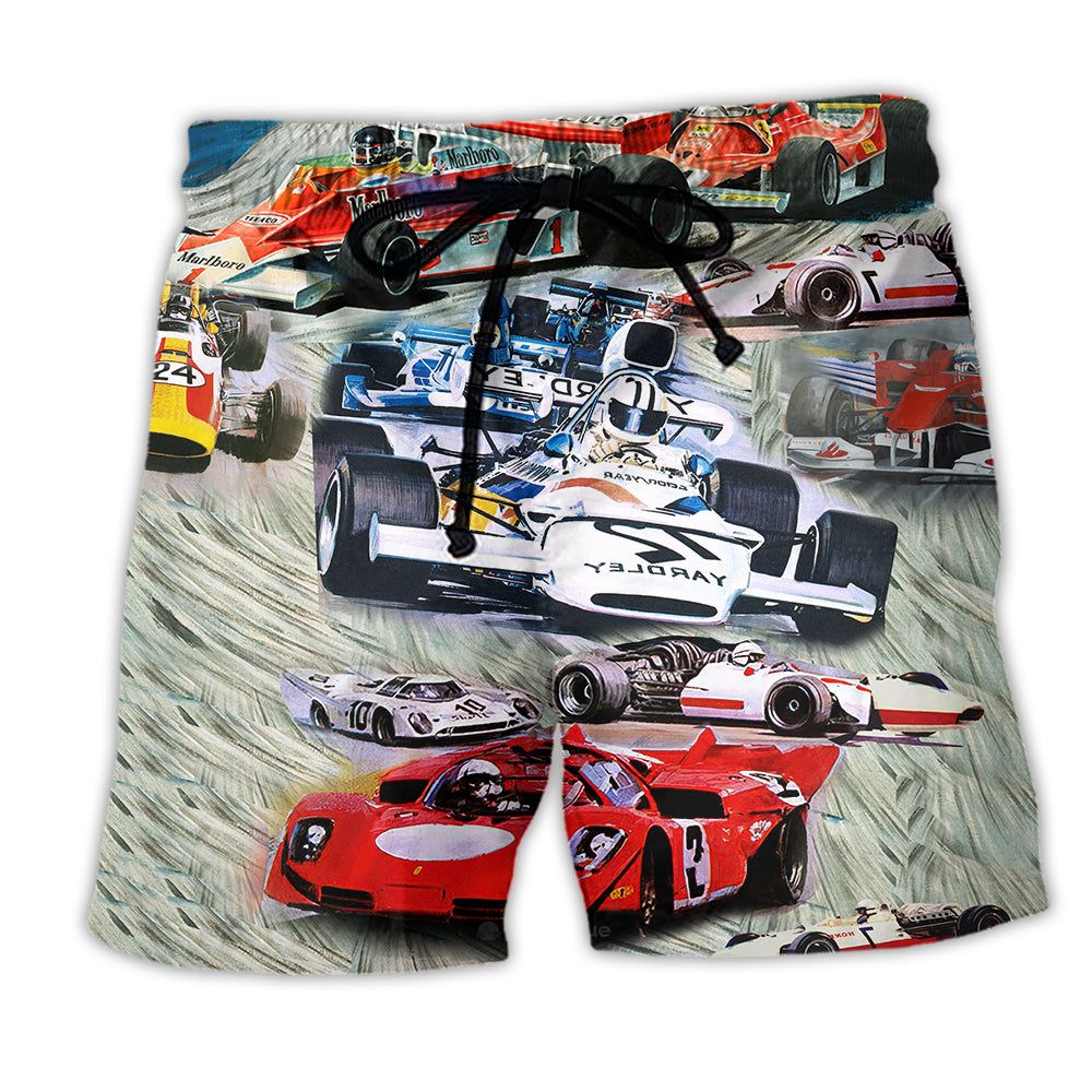 Car Racing So Cool Trendy Aloha Hawaiian Beach Shorts Car Racing So Cool Trendy Aloha Hawaiian Beach Shorts