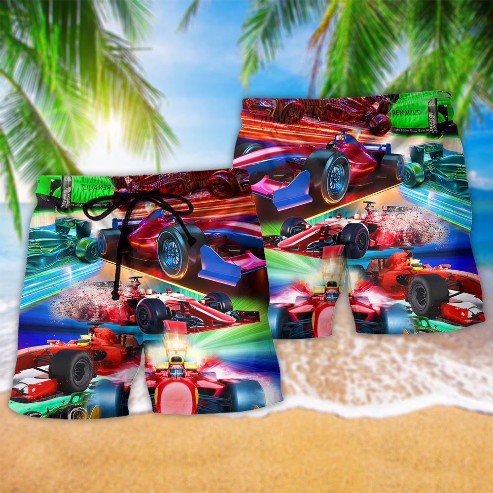 Car Racing Warning Auto Racing Fast Color Trendy Aloha Hawaiian Beach Shorts