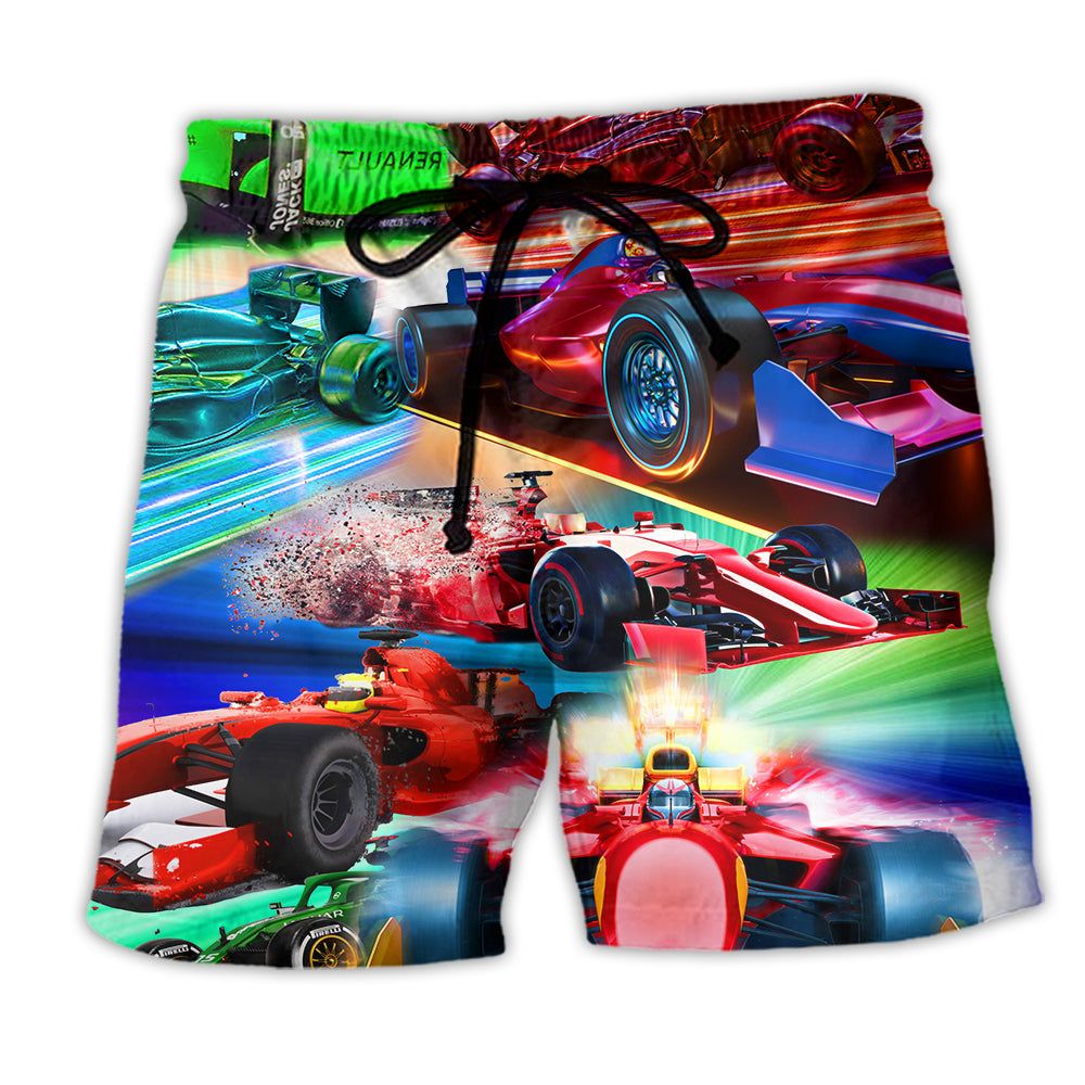 Car Racing Warning Auto Racing Fast Color Trendy Aloha Hawaiian Beach Shorts Car Racing Warning Auto Racing Fast Color Trendy Aloha Hawaiian Beach Shorts