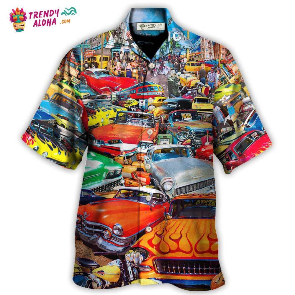 Car Retro Guitar Palm Trees Hawaiian Shirt – Trendy Aloha Car Retro Guitar Palm Trees Hawaiian Shirt – Trendy Aloha