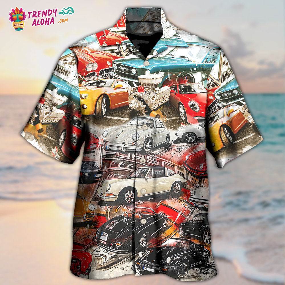 Car Retro Packed Vintage Style Hawaiian Shirt – Trendy Aloha