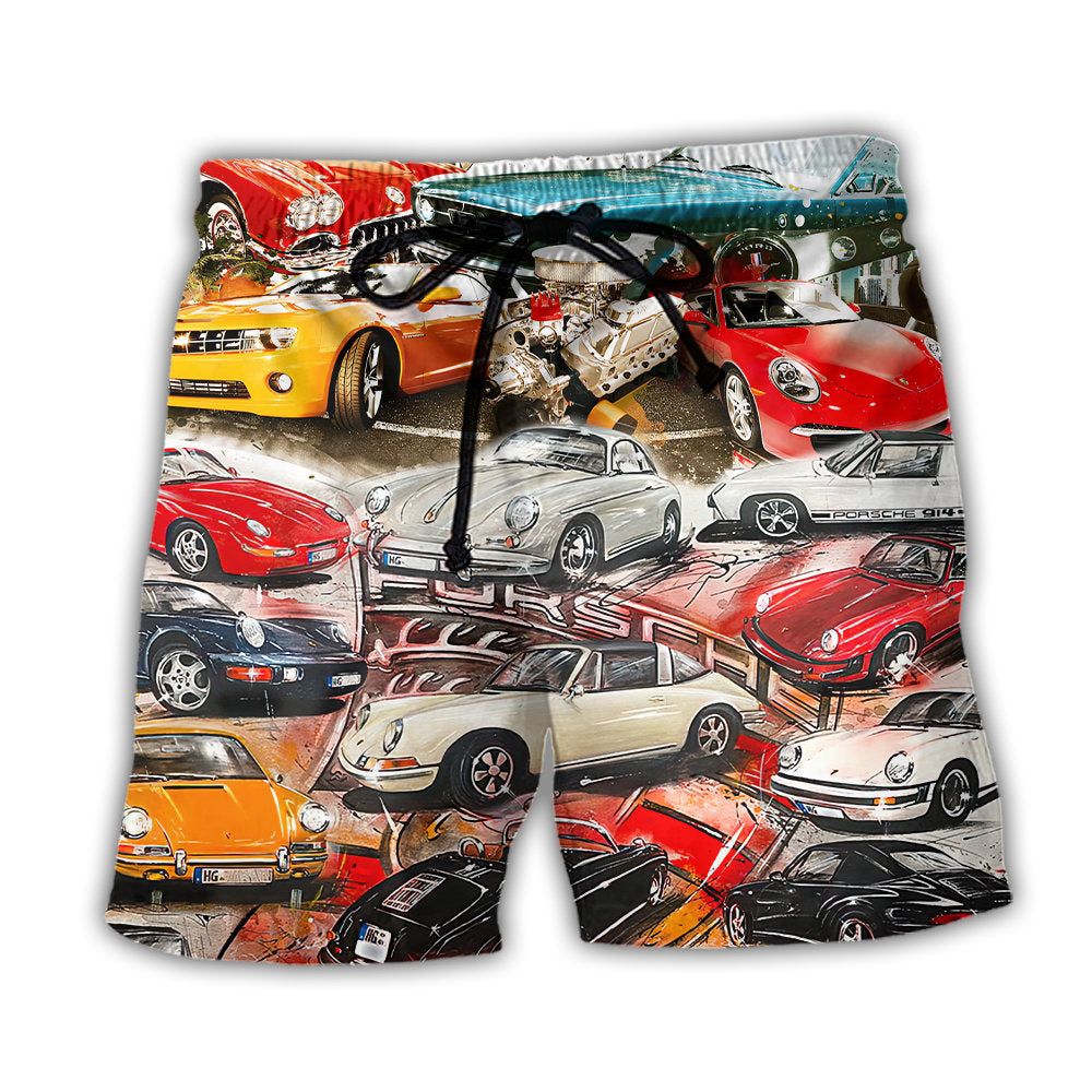 Car Retro Packed Vintage Style Trendy Aloha Hawaiian Beach Shorts Car Retro Packed Vintage Style Trendy Aloha Hawaiian Beach Shorts