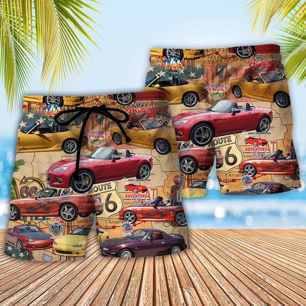 Car Road Route Vintage Style Trendy Aloha Hawaiian Beach Shorts