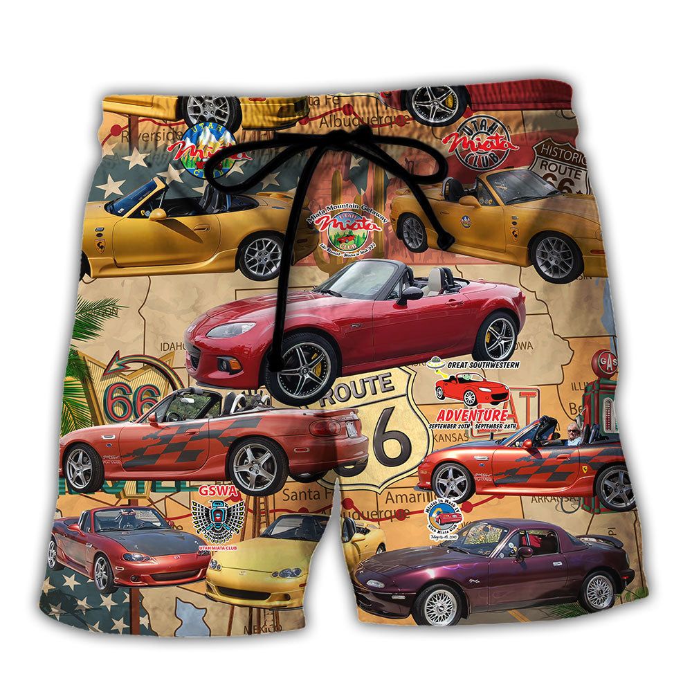 Car Road Route Vintage Style Trendy Aloha Hawaiian Beach Shorts Car Road Route Vintage Style Trendy Aloha Hawaiian Beach Shorts