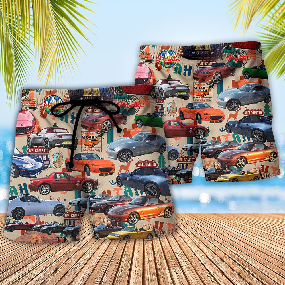 Car Summer Tropical Island Lover Color Trendy Aloha Hawaiian Beach Shorts