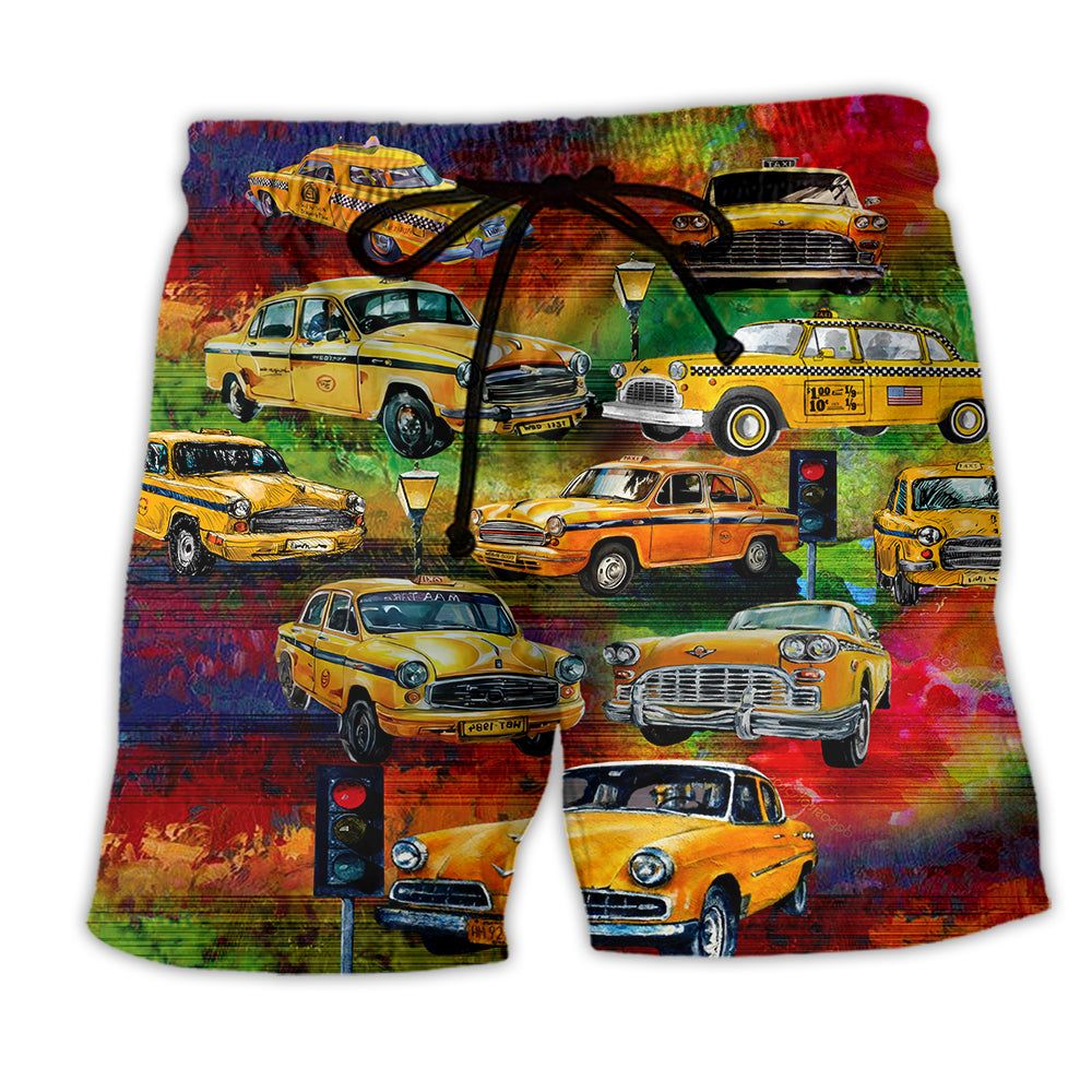 Car Yellow Vintage Night Trendy Aloha Hawaiian Beach Shorts Car Yellow Vintage Night Trendy Aloha Hawaiian Beach Shorts