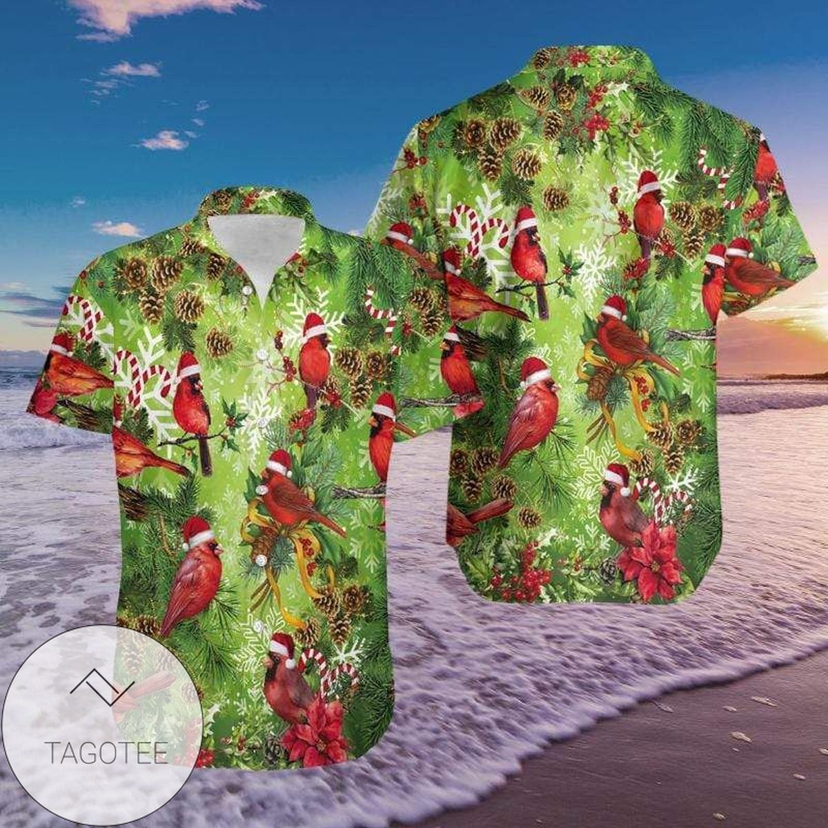 Cardinal Celebrating Christmas Design Hawaiian Shirt Elegance Tropical