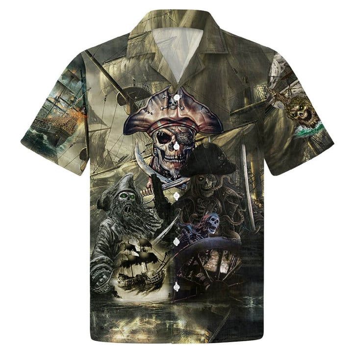 Caribbean Skull Pirate Ghost Ship Trendy Hawaiian Shirt, Summer Gift