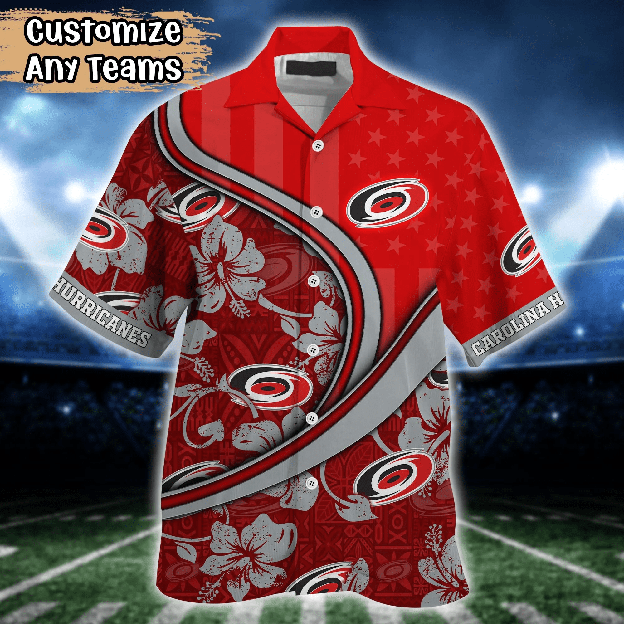 Carolina Hurricanes NHL Us Flag Hawaiian Shirt Custom Summer Aloha Shirt