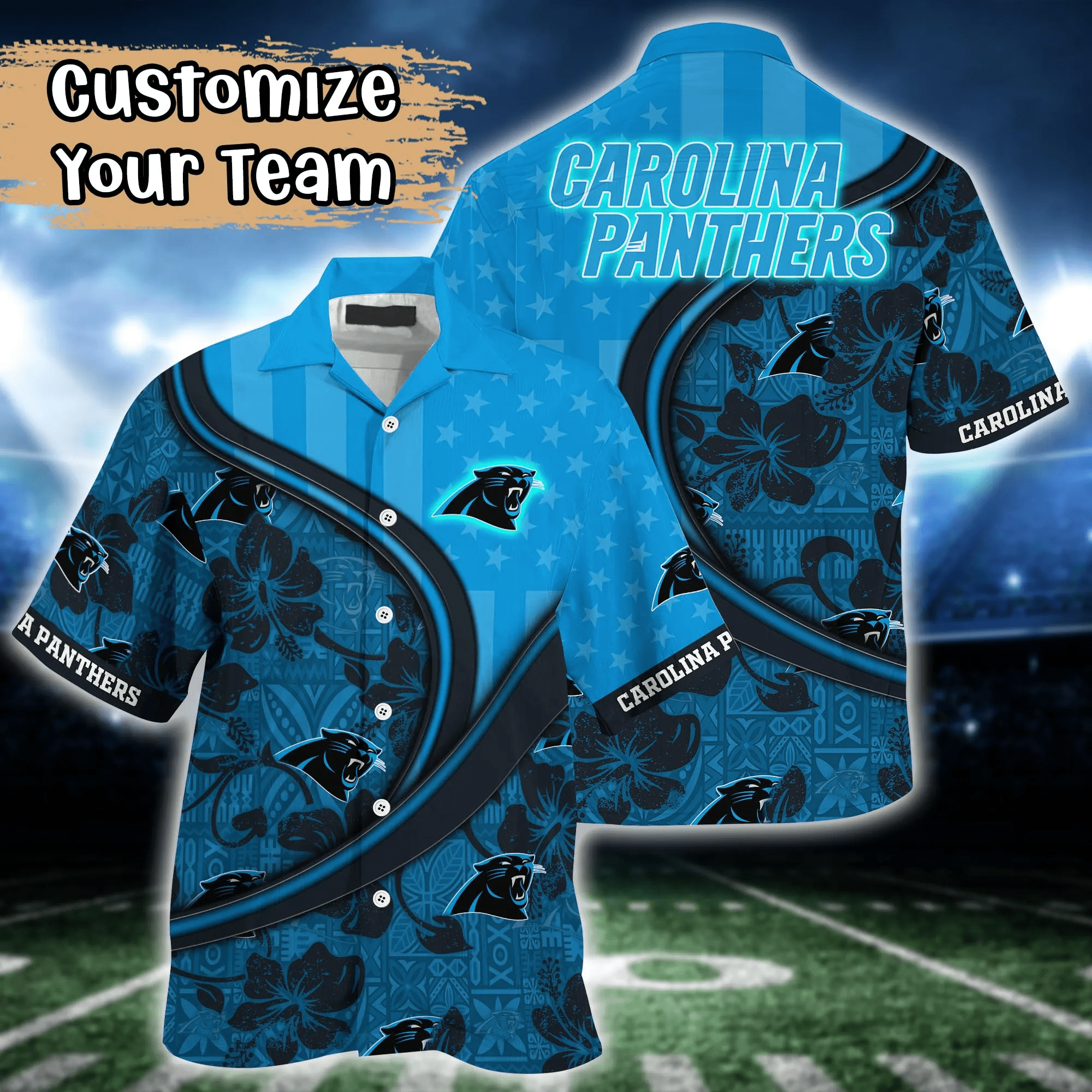 Carolina Panthers NFL Us Flag Hawaiian Shirt Custom Summer Aloha Shirt
