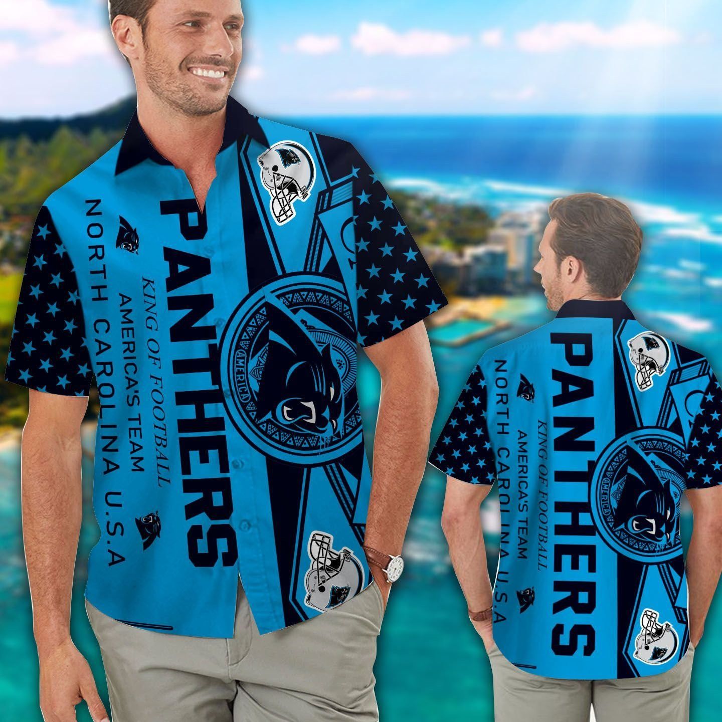 Carolina Panthers Short Sleeve Button Up Tropical Hawaiian Shirt VER029