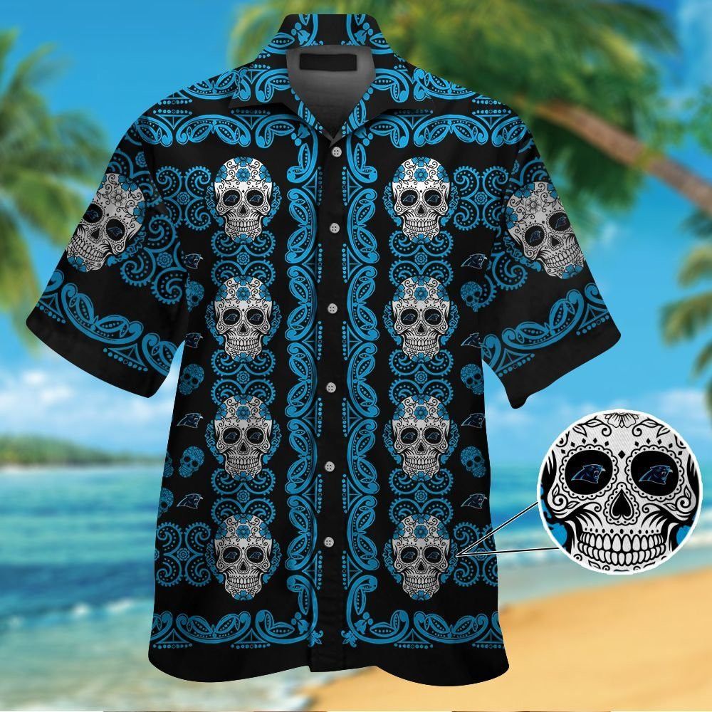 Carolina Panthersskull Short Sleeve Button Up Tropical Hawaiian Shirt VER03