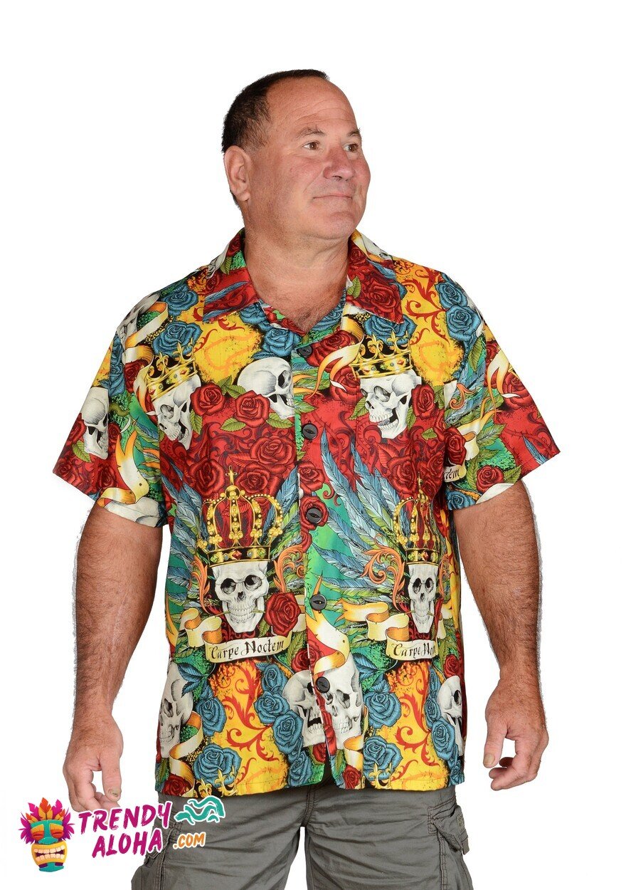 Carpe Noctem Skeleton Print Nightlife Themed Hawaiian Shirt