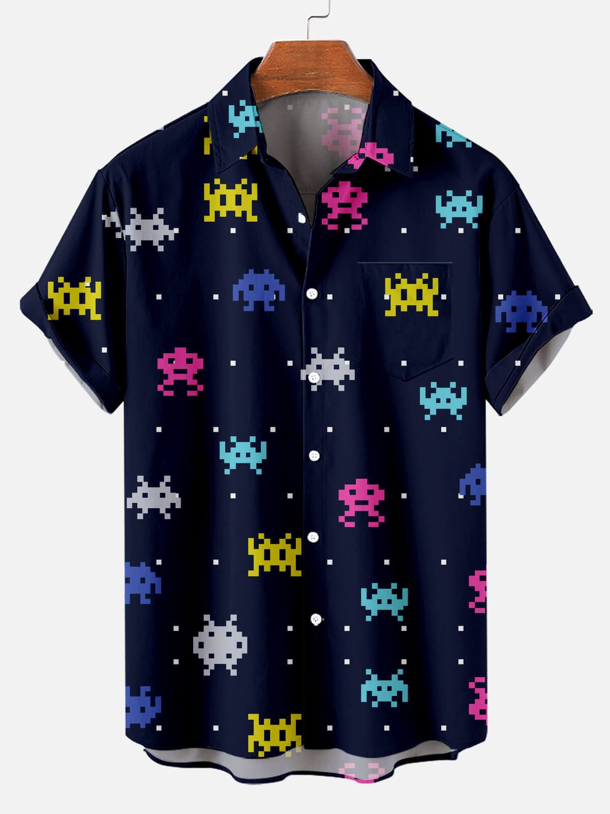 Cartoon Alien Men’s Short Sleeve Casual Hawaiian Shirt
