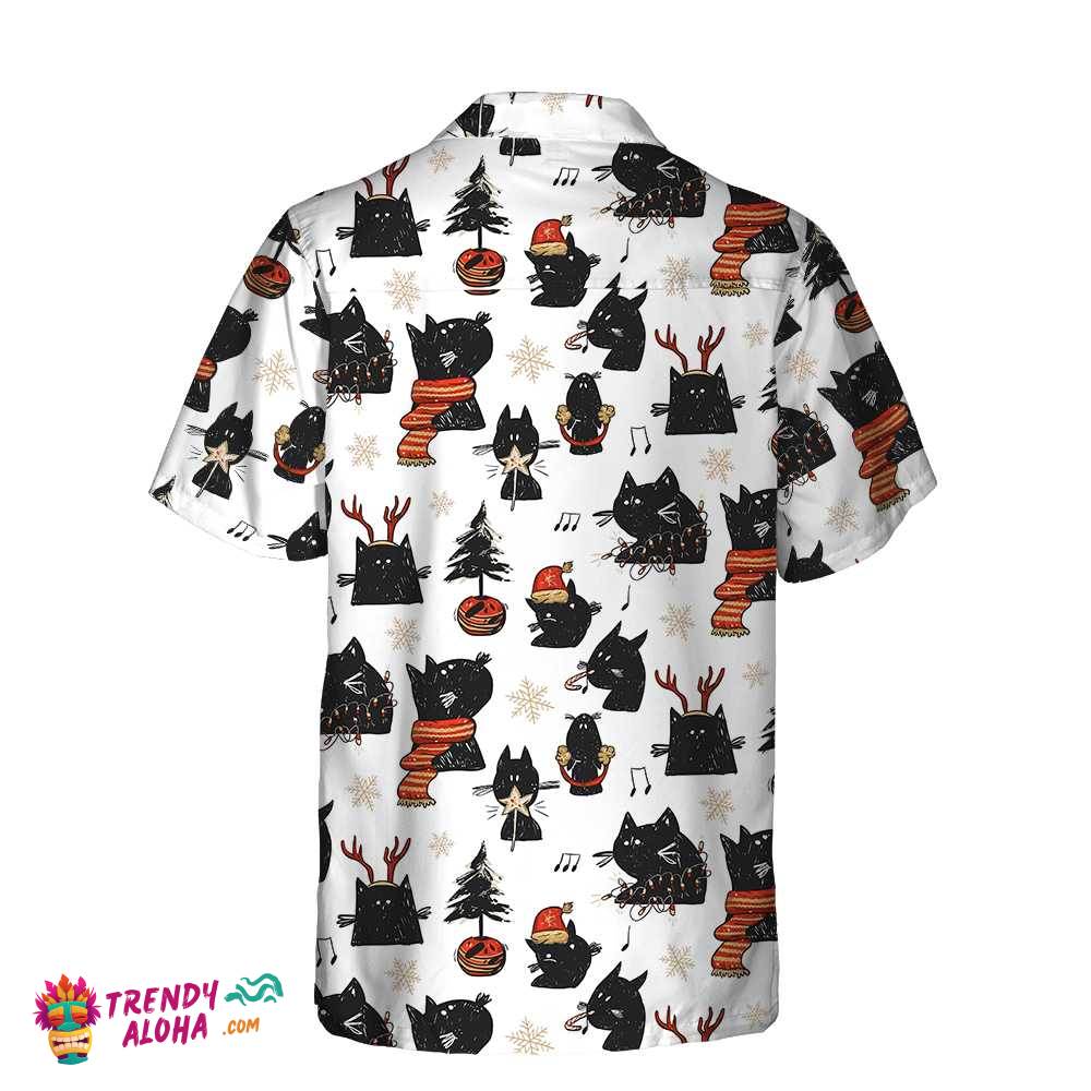 Cartoon Black Cat Merry Christmas Hawaiian Shirt, Funny Christmas Cat Shirt, Best Xmas Gift Idea