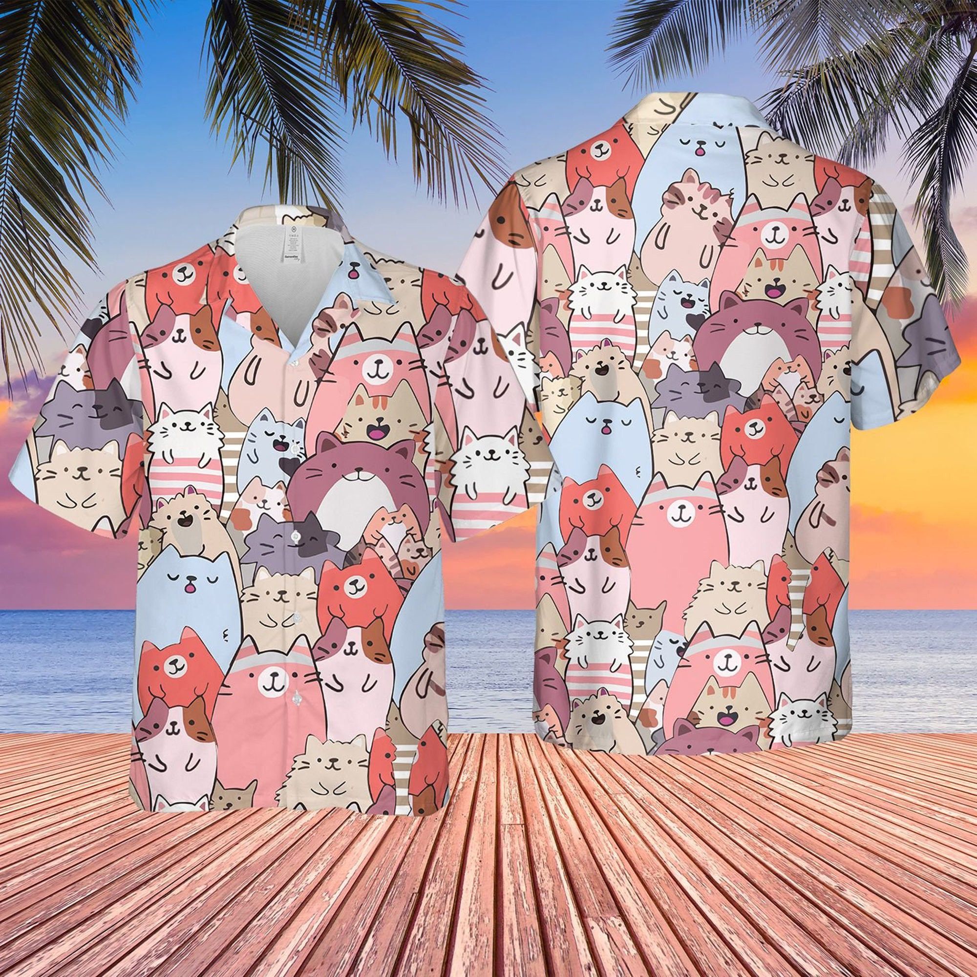 Cartoon Cats Hawaian Summer Outfit Trendy Hawaiian Shirt Birthday Gifts