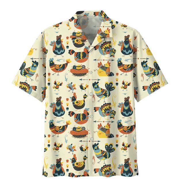 Cartoon Chicken Pattern Trendy Hawaiian Shirt, Chicken Lover Trendy Hawaiian Shirt For Summer Gifts Cartoon Chicken Pattern Trendy Hawaiian Shirt, Chicken Lover Trendy Hawaiian Shirt For Summer Gifts
