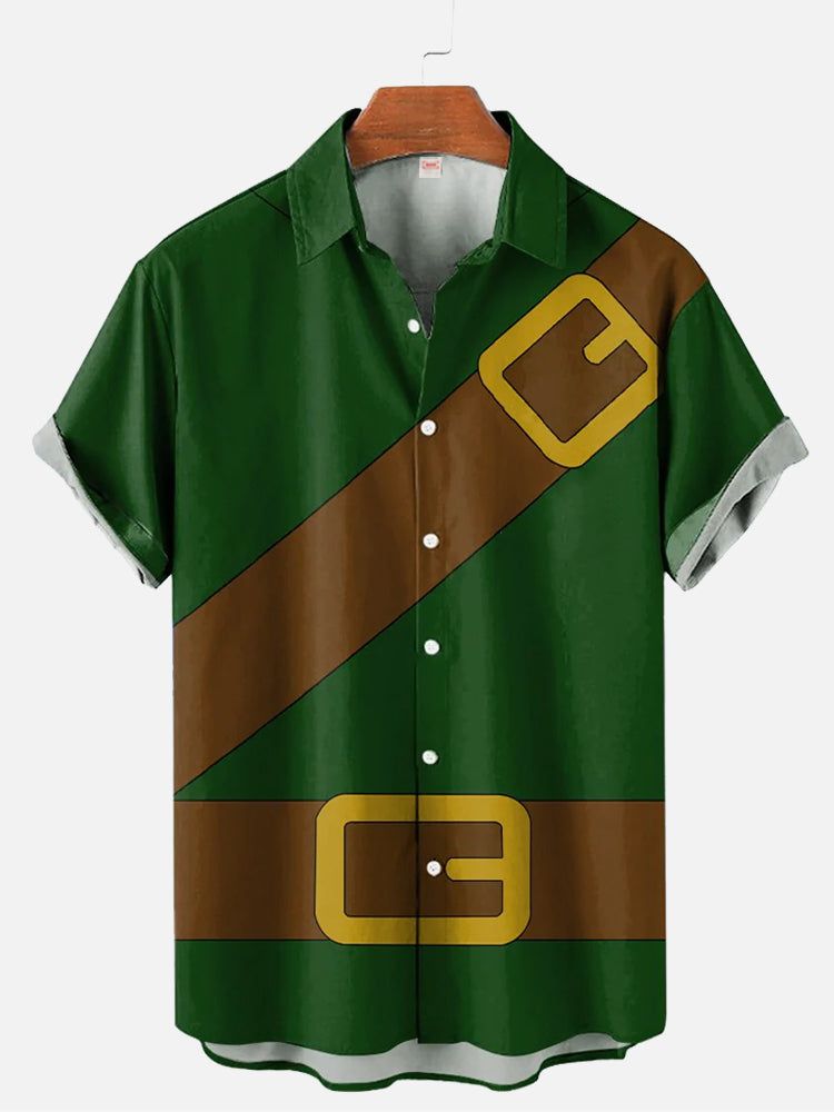 Cartoon Costume Vintage Funny Safety Belt Printing Hawaiian Short Sleeve Aloha Hawaiian Shirt