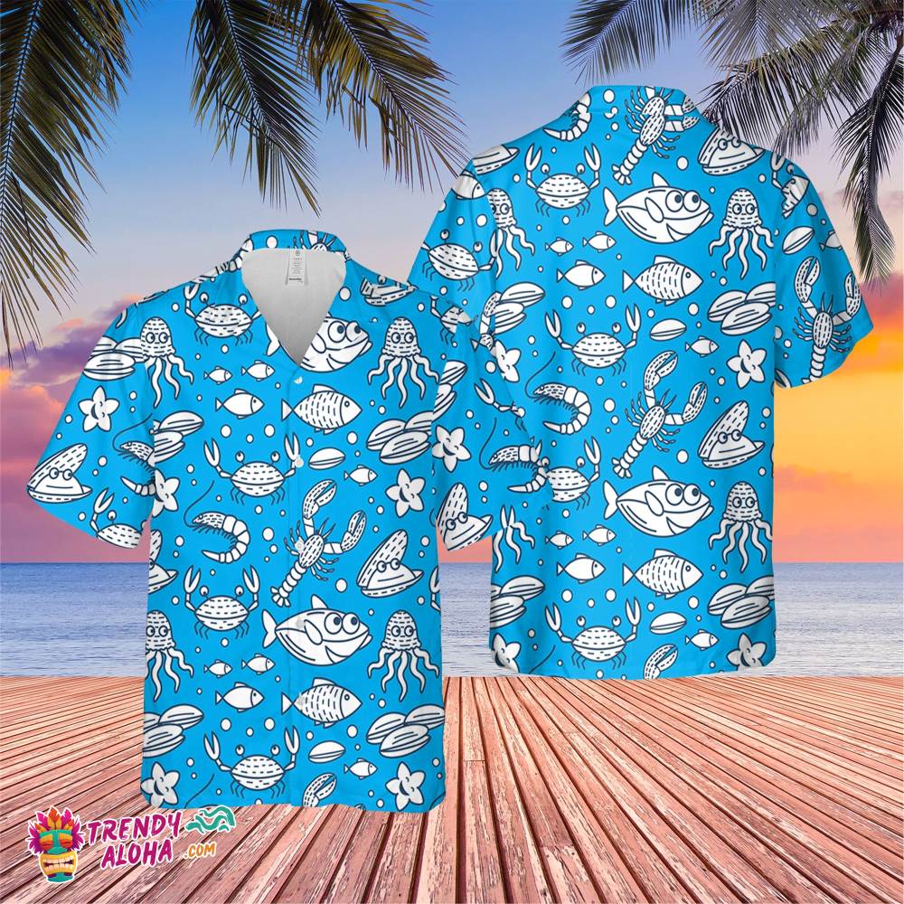 Cartoon Ocean Animals Trending Hawaiian Shirt, Summer Vacation Hawaiian Shirt