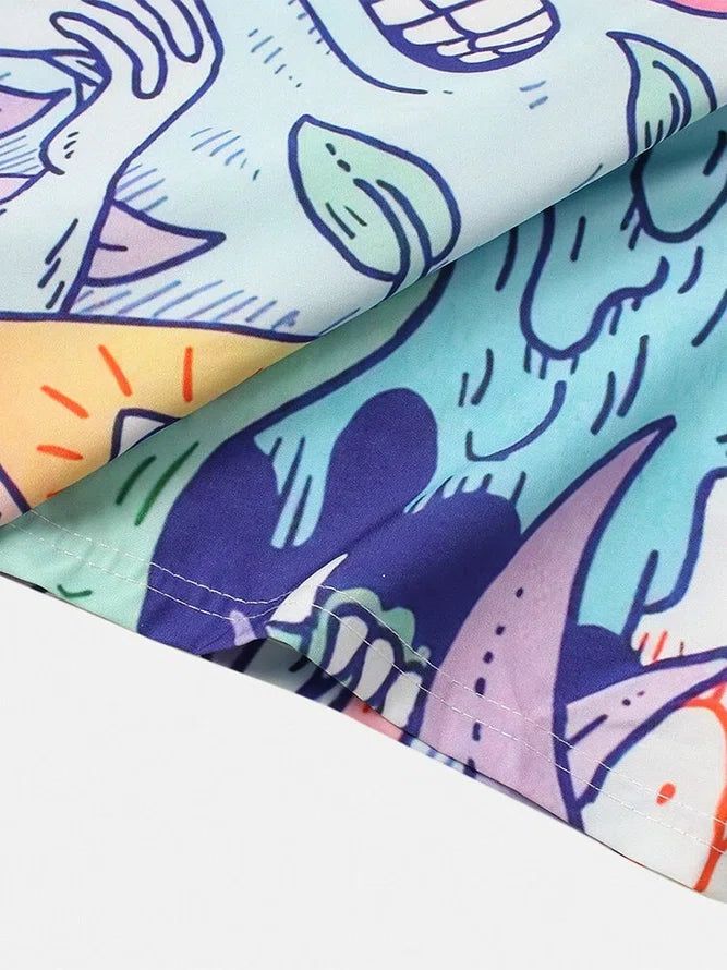 Cartoon Print Loose Casual Short Sleeve Shirt