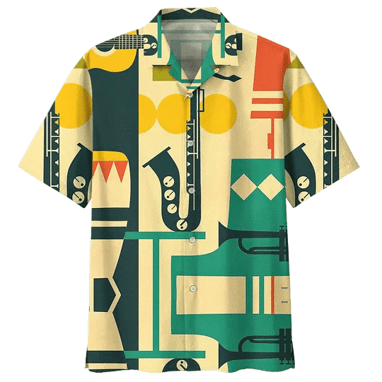 Cartoon Saxophone Background Design Trendy Hawaiian Shirt