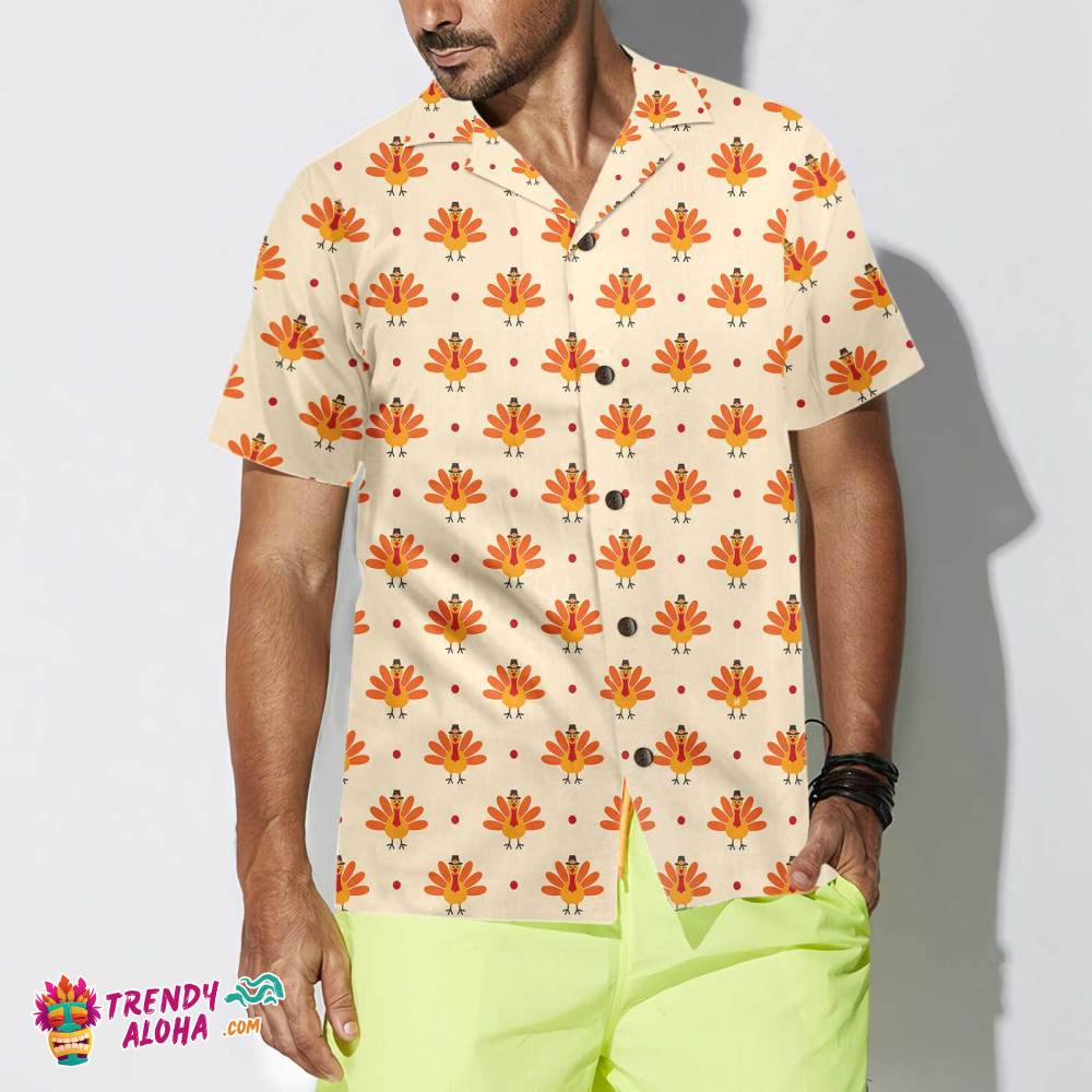 Cartoon Turkey Bird And Polka Dot Hawaiian Shirt, Funny Turkey Gobble Shirt, Gift For Thanksgiving Day