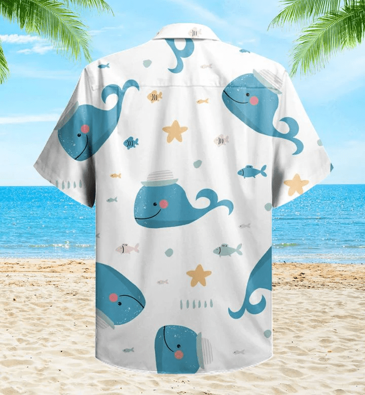 Cartoon Whales Small Blue Trendy Hawaiian Shirt 3D Summer Gifts