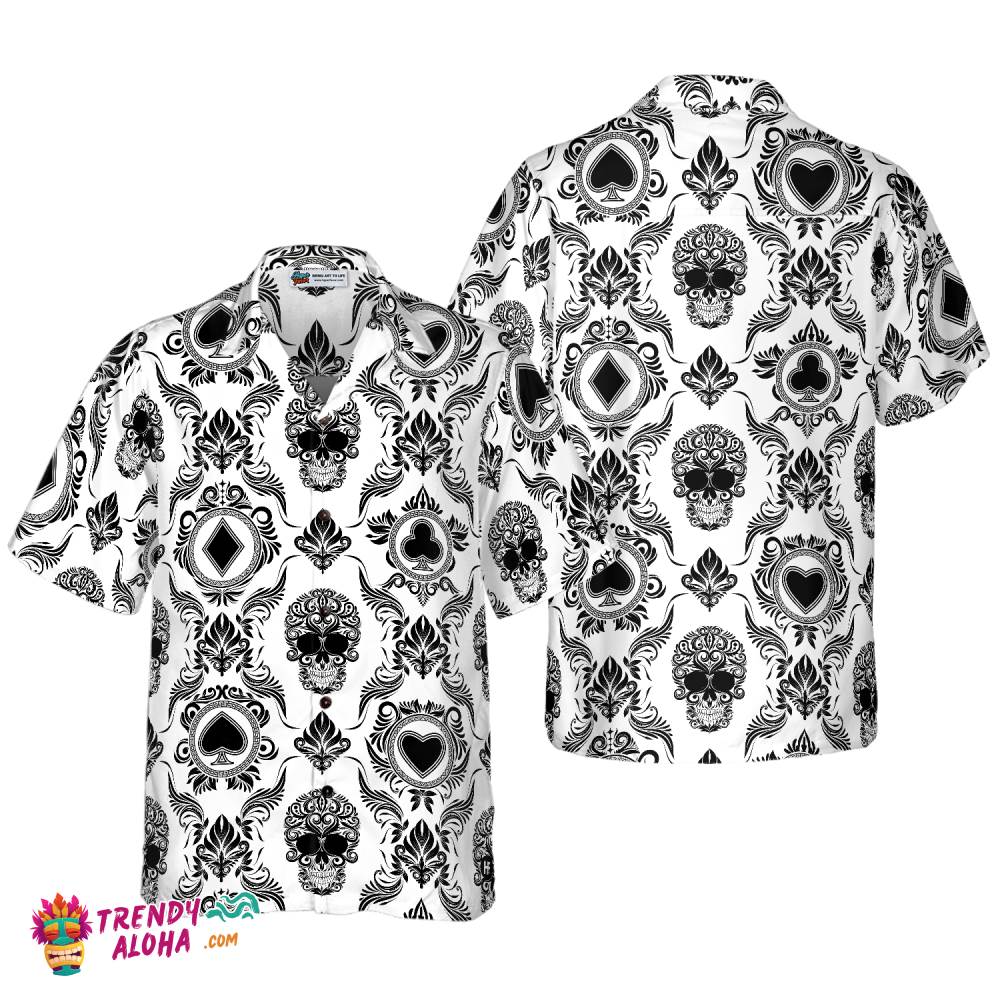 Casino And Black Skull Pattern Hawaiian Shirt