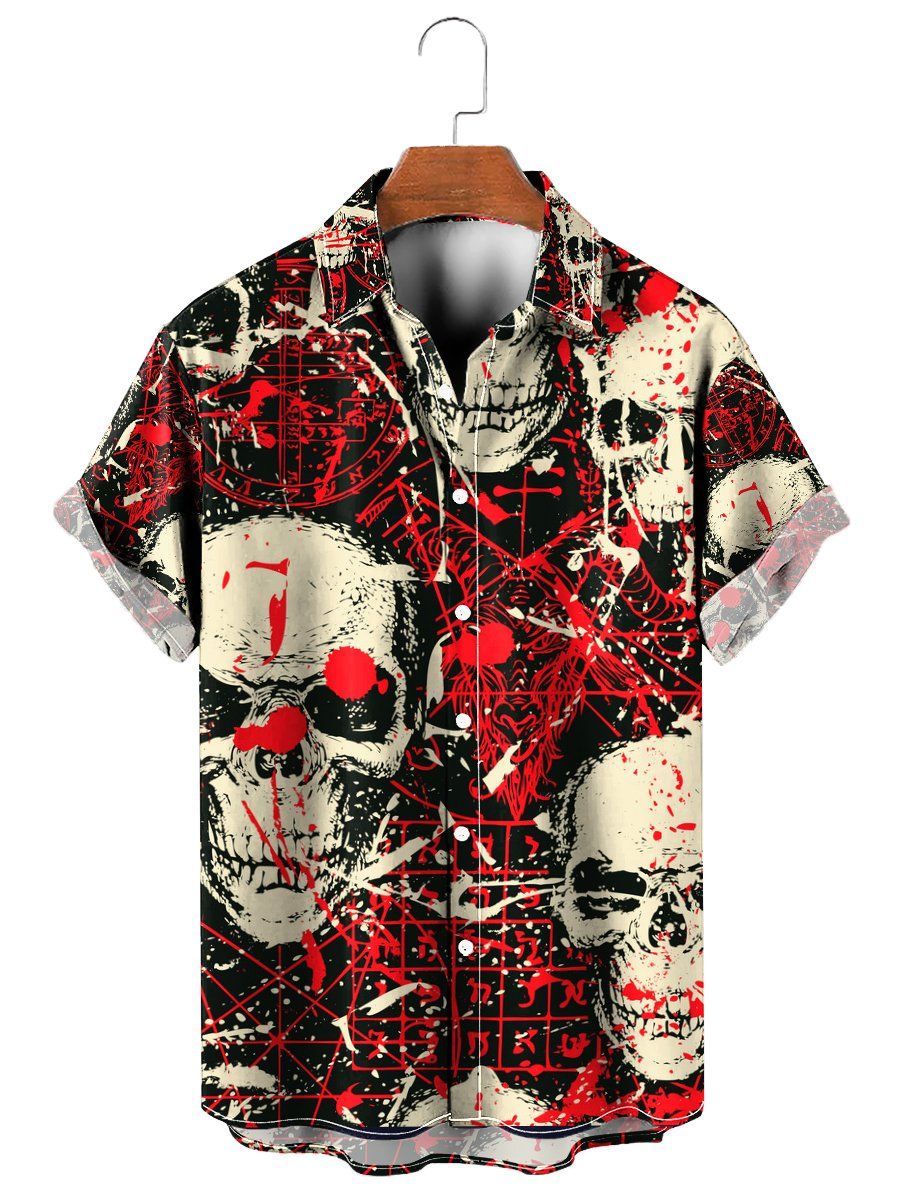 Casual Vintage Sinister Skull Pattern Short Sleeve Shirt Casual Vintage Sinister Skull Pattern Short Sleeve Shirt