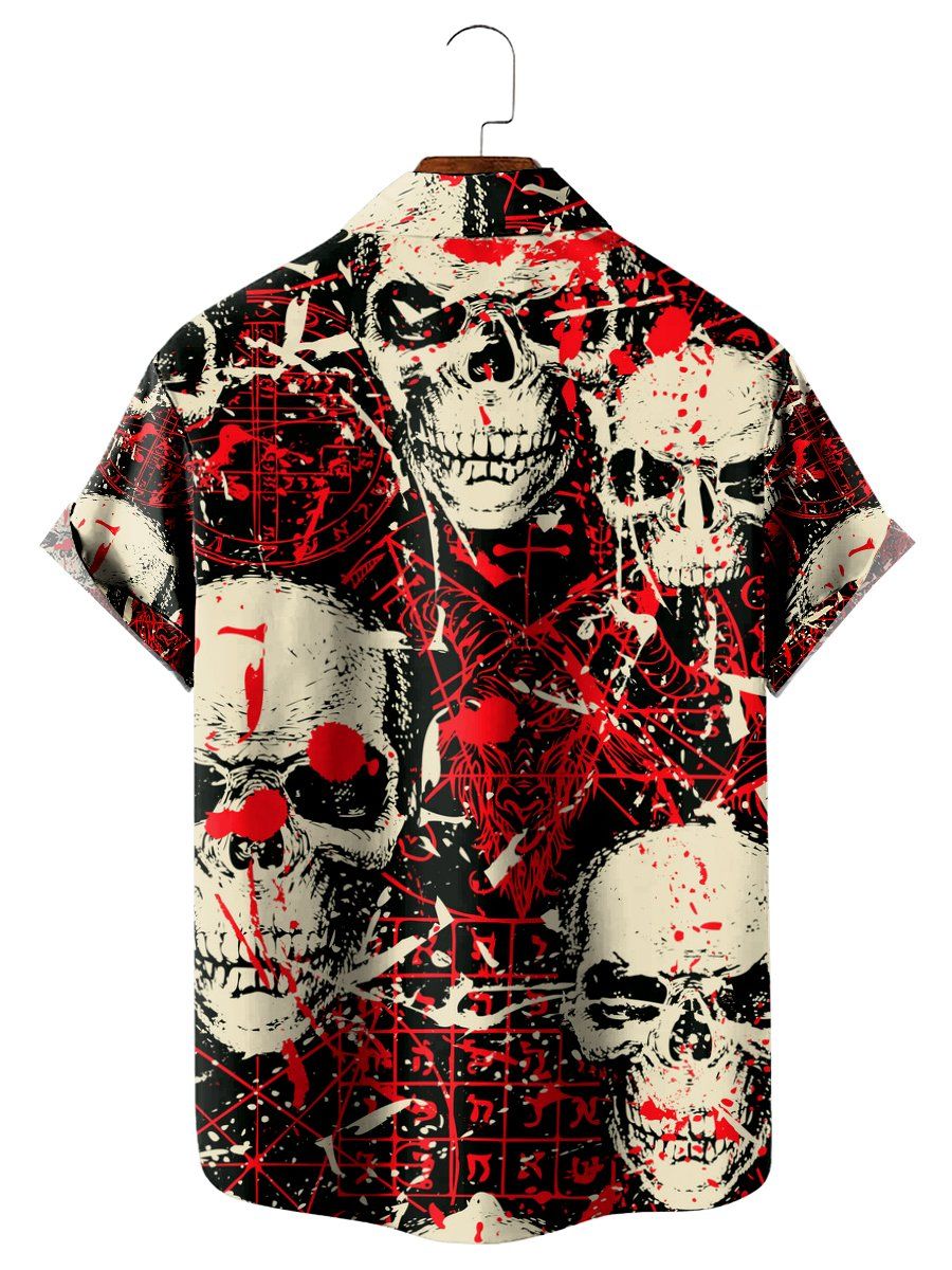 Casual Vintage Sinister Skull Pattern Short Sleeve Shirt