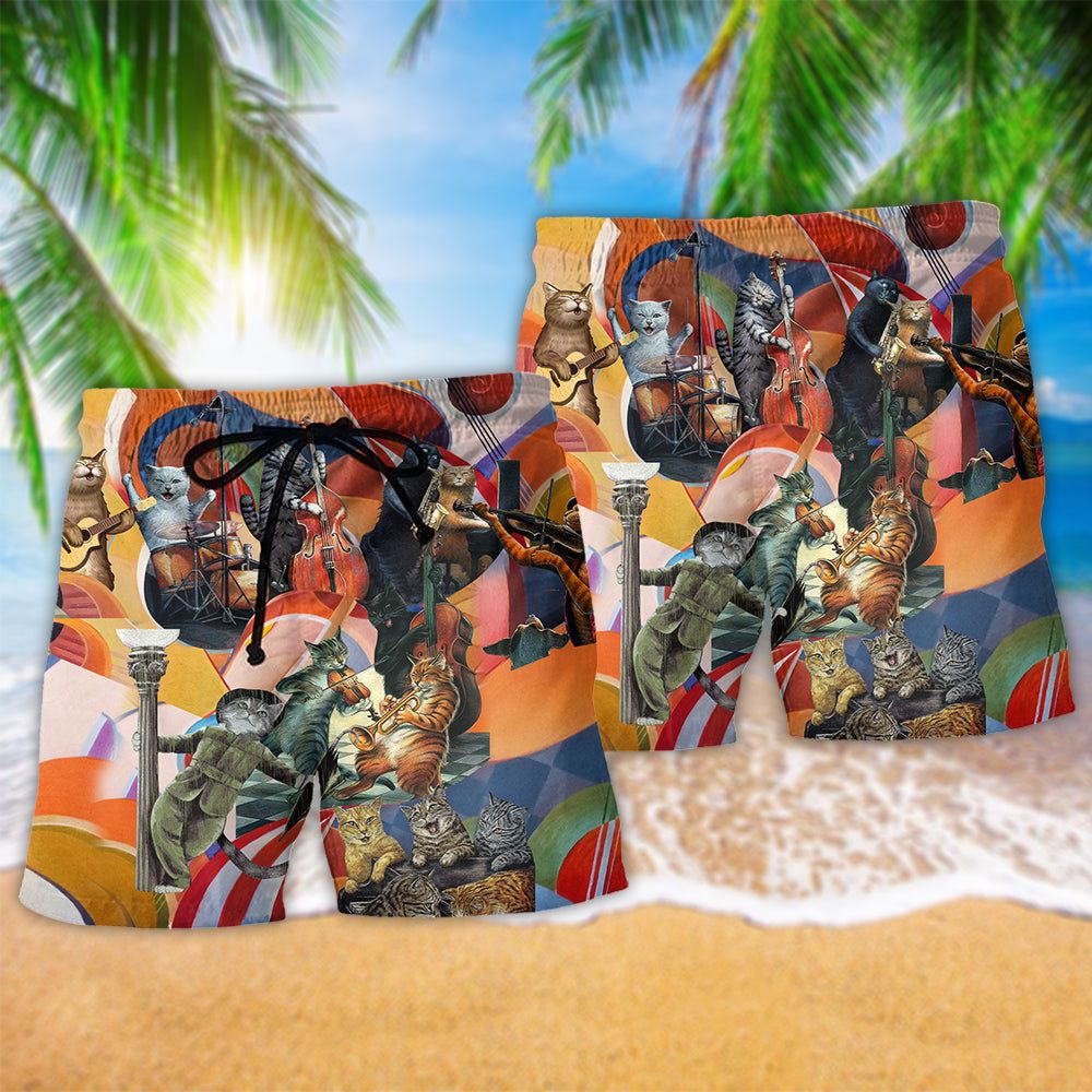 Cat Amazing Band Lover Trendy Aloha Hawaiian Beach Shorts