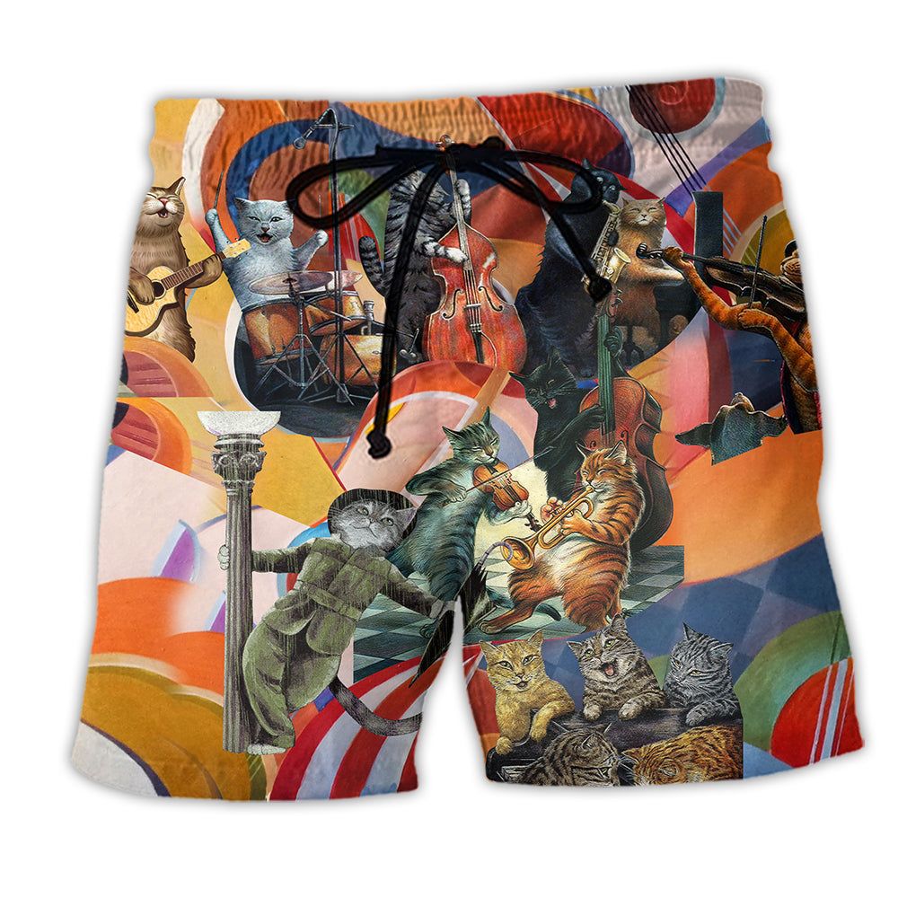 Cat Amazing Band Lover Trendy Aloha Hawaiian Beach Shorts Cat Amazing Band Lover Trendy Aloha Hawaiian Beach Shorts