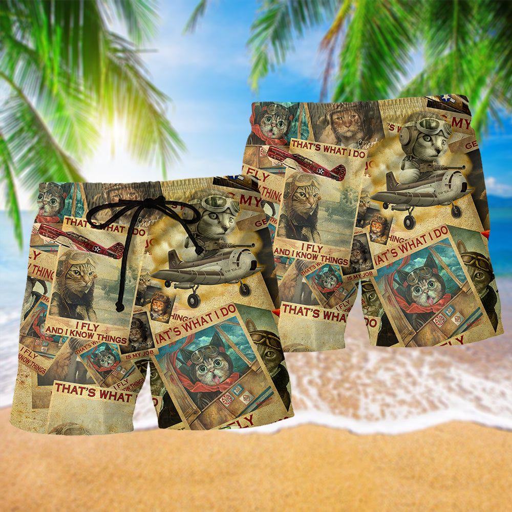 Cat Amazing Pilot Cat Trendy Aloha Hawaiian Beach Shorts