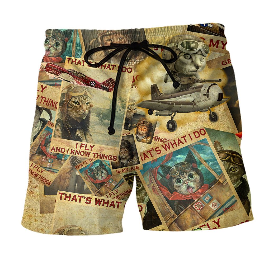 Cat Amazing Pilot Cat Trendy Aloha Hawaiian Beach Shorts