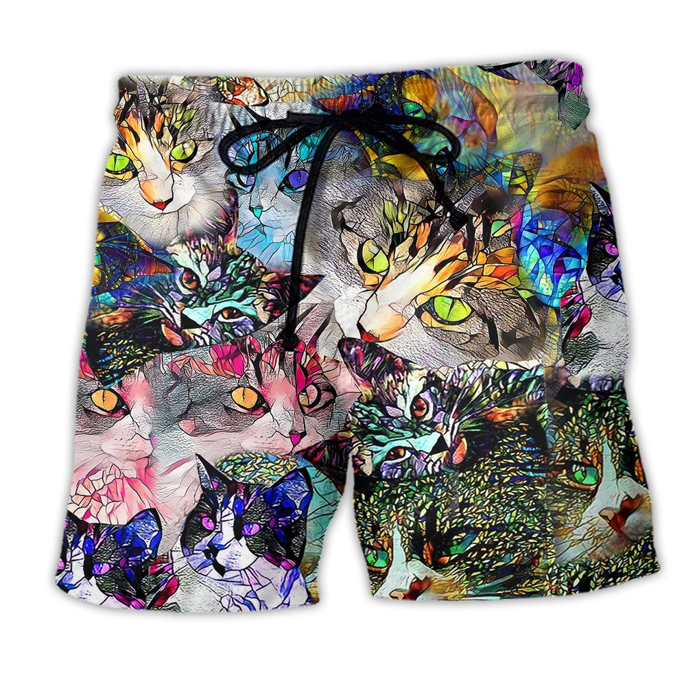 Cat Amazing Stained Glass Trendy Aloha Hawaiian Beach Shorts