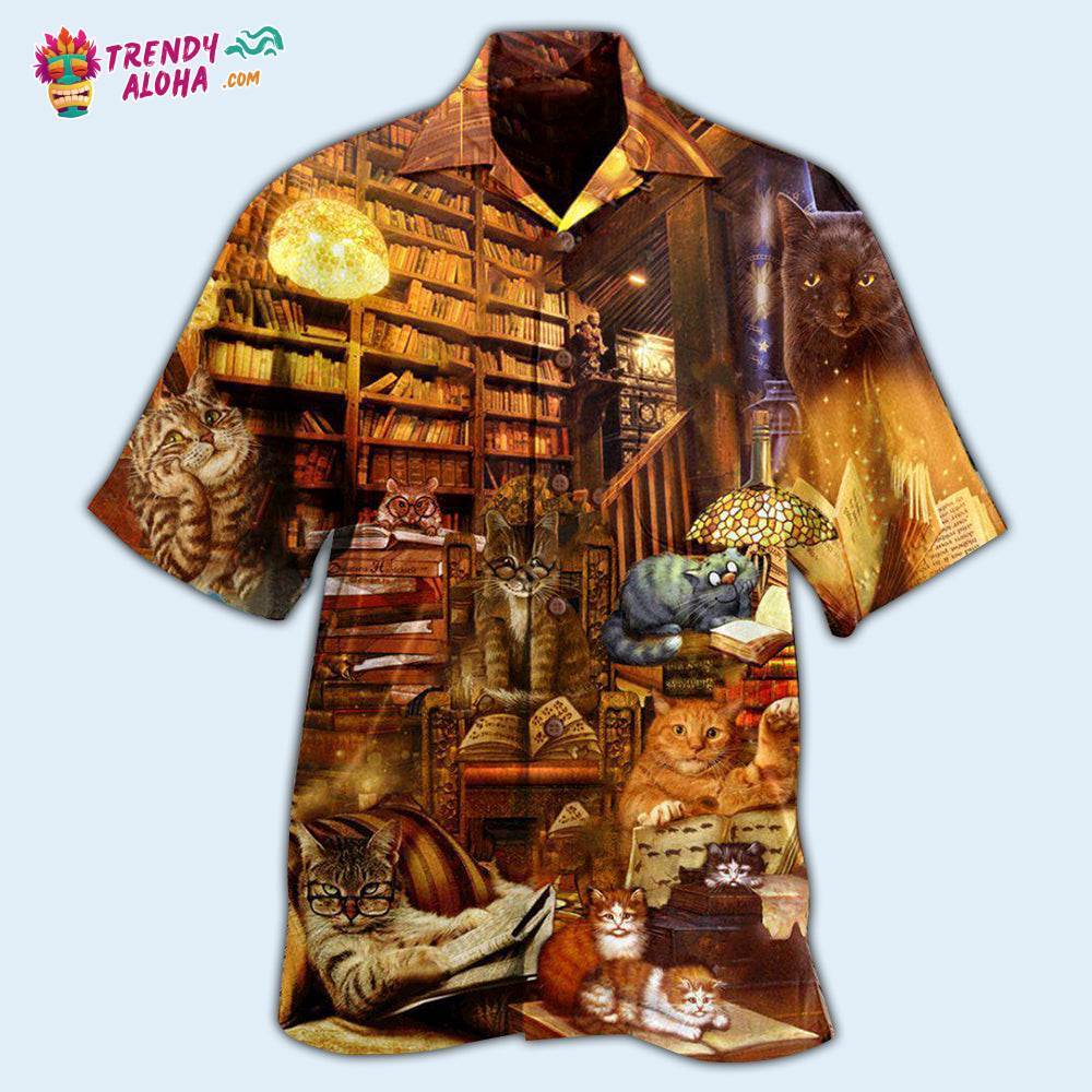 Cat And Book Happiness Is A Good Book Hawaiian Shirt – Trendy Aloha